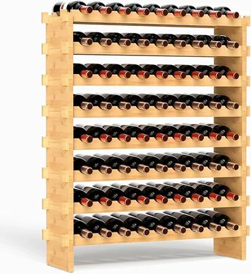 Imagen del producto de Estantería para vinos de bambú, apilable, con 8 niveles y capacidad para 72 botellas, de diseño natural