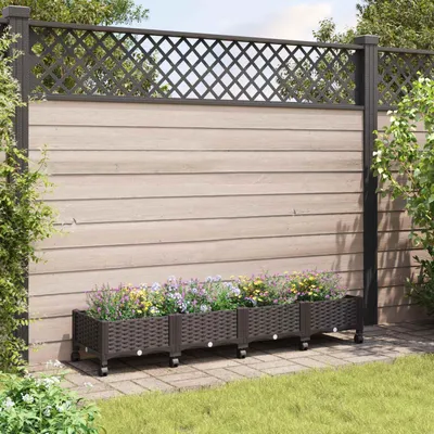 Imagen del producto de Maison Exclusive: Maceta para jardín con ruedas, color marrón, 160 x 40 x 29 cm, fabricada en polipropileno (PP)