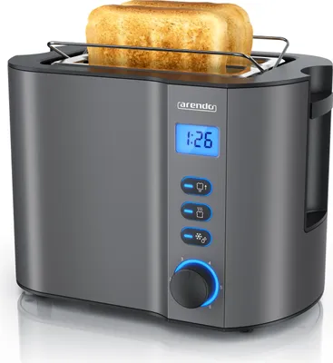 Produktbild von Arendo MANHA Toaster mit Restzeitanzeige, 2 Toastschlitze, integrierter Brötchenaufsatz, 6 Stufen, Auftaufunktion, 800W, Grau
