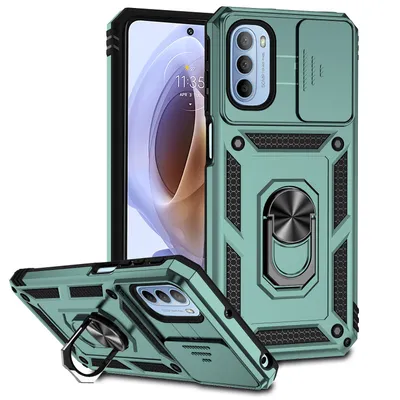 Obrázek produktu pro Pouzdro pro Motorola Moto G31 dvouvrstvé pouzdro s posuvným krytem kamery a prstencovým stojánkem zelené