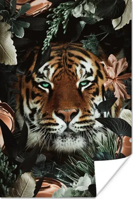 Produktbild von MuchoWow® Poster Tiger - Botanisch - Blumen 60x90 cm - Wanddekoration