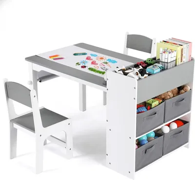 Image de Table pour enfants - Bureau pour enfants - Table de jeux - Table de bricolage - Table avec chaises - Inclut un support pour rouleaux de papier