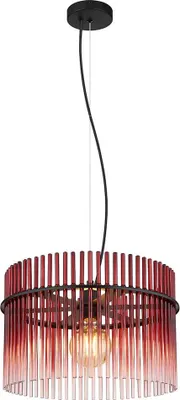 Produktbild von LED Pendelleuchte, Metall schwarz, Glasstäbe Rot, D 40 cm