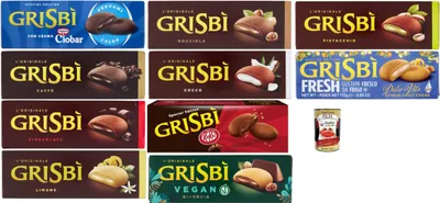 Produktbild von Grisbì Mix Box – 10 Sorten | Italienische gefüllte Kekse: Cioccolato, Nocciola, Pistacchio, Caffè, Cocco, Limone, Vegan Gianduia, Ciobar, KitKat, Fresh Zitrus + Italian Gourmet polpa 400g