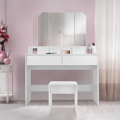 Productafbeelding van Make-uptafel - Kaptafel - Make-up Bureau - Make-up Tafel - Make-up Meubel - Inklapbare Spiegel