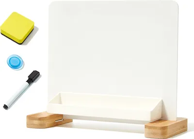 Obrázek produktu pro Univerzální magnetická tabule na stůl s bambusovou základnou. Stojanová tabule na psaní za sucha. Provedení s úložným boxem. Obsahuje 1 černý popisovač, 1 gumu a 1 magnet. Snadné psaní a mazání. Ideální pro použití v kanceláři, ve škole i doma.