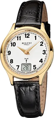 Produktbild von Regent Leder Damen Uhr FR-194 Funkuhr Armband schwarz D2URFR194