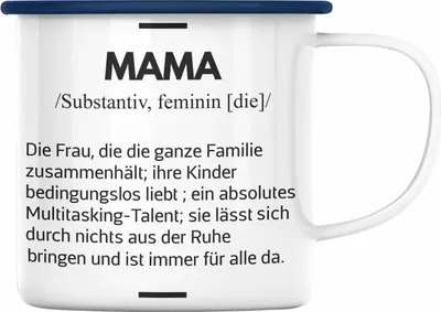 Produktbild von Trendation - Mama Emaille Tasse Geschenk für Mutter von Kinder Sohn Tochter Muttertag Muttertagsgeschenk Beste Mama Danke Weihnachten Geburtstag Emaille Emaille Tasse (Blau)