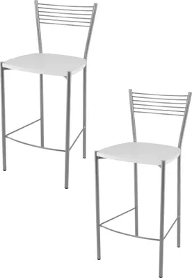 Produktbild von t m c s Tommychairs - 2er Set moderne Barhocker ELEGANCE für Küche und Esszimmer, robustes Gestell aus lackiertem Stahl, Farbe Aluminium, Sitzfläche aus Holz im Farbton Weiß lackiert