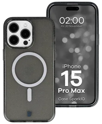 Produktbild von Glitzer Hülle mit Magnetring für iPhone 15 Pro Max, Bizon Case SparklO, Transparent-Schwarz mit Glitzer
