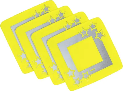 Obrázek produktu pro Sada odrazek Reer LightReflex, 4 kusy, svítící a reflexní, splňuje normu pro oděvy s vysokou viditelností, žlutá barva