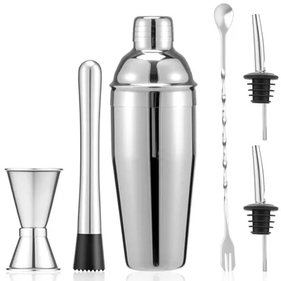 Image de Ensemble de 6 pièces en acier inoxydable pour shaker à cocktails, idéal pour un bar à la maison