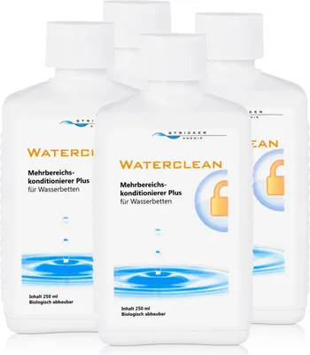 Four bottles of Stricker Chemie Waterclean conditioner for waterbeds.