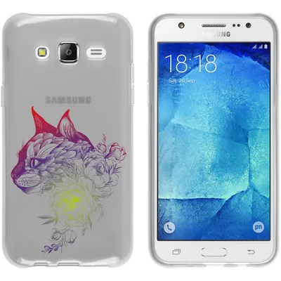 Produktbild von PhoneNatic Case kompatibel mit Samsung Galaxy J5 (2015 - J500) Silikon-Hülle Floral Katze M2-5