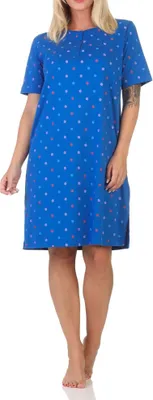 Obrázek produktu pro Normann dámská noční košile s krátkým rukávem s puntíky - také v plus size ; modrá , 40 cm
