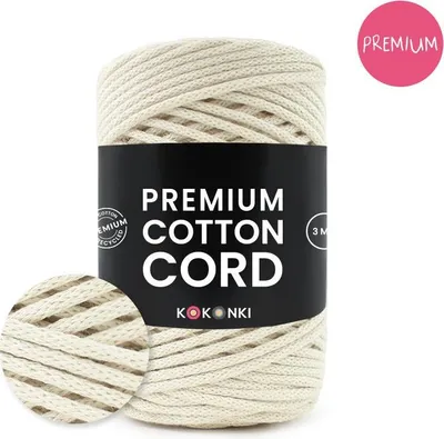 Produktbild von KOKONKI Premium Baumwollkordel 3 mm 100 m Hellbeige 302 für Makramee Häkelarbeiten