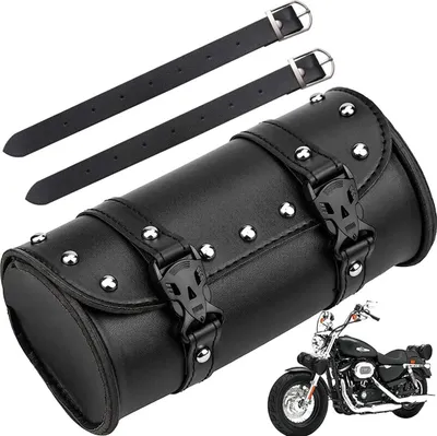 Produktbild von Universelle Motorrad Satteltasche aus Kunstleder, wasserdichte Werkzeugtasche mit 2 Gurten, 21x10x10 cm