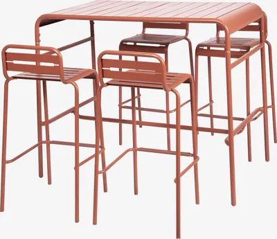 Produktbild von sweeek - Outdoor-Bartisch + 4 Barhocker mit Lehne aus Stahl - Terracotta