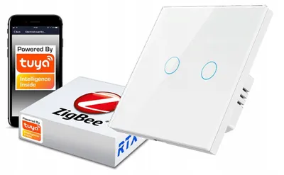 Zdjęcie produktu dla Włącznik Dotykowy ZigBee TUYA 2obw. biały #bez N