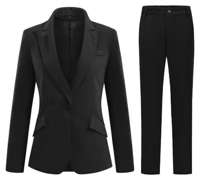 Image de Ensemble deux pièces formel pour femmes, comprenant une veste et un pantalon, de couleur noire, taille XXL
