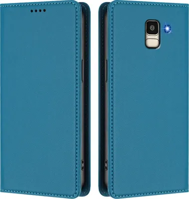 Produktbild von Handyhülle für Samsung Galaxy J6 2018, Kunstleder Klapphülle Stoßfeste Magnetische Hülle mit Ständer Blau