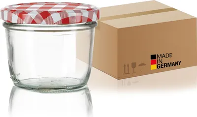 Produktbild von BigDean 48x Marmeladengläser 230ml - Einmachgläser Einweckgläser Sturzgläser -Hergestellt in EU - Einkochgläser mit Schraub-Deckel TO 82 - Rot kariert