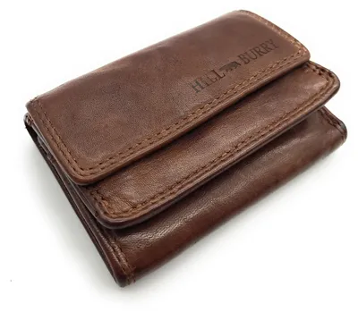 Produktbild von Hill Burry kleine echt Leder Damen Geldbörse Portemonnaie Waschleder mit RFID Schutz braun