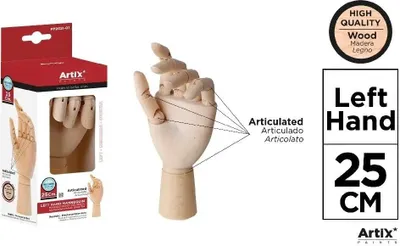 Zdjęcie produktu dla Model dłoni Lewa drew do nauki rysowania 25,5cm