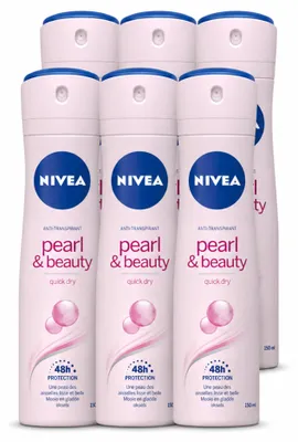 Imagen del producto de 6 aerosoles desodorantes NIVEA Pearl & Beauty, 150 ml - Paquete ahorro - 6 unidades