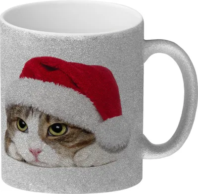 Produktbild von Kaffeebecher mit niedliche Katze und Nikolausmütze Glitzer-Kaffeebecher