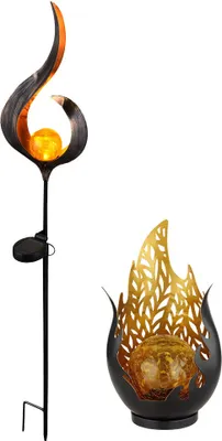 Produktbild von 2er Set LED Solarleuchte, Metall Glas, schwarz, gold,
