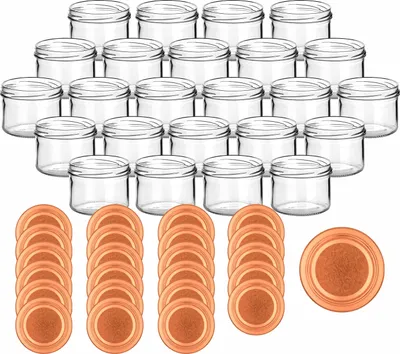 Immagine prodotto di set di 24 barattoli da conserva 230 ml rotondi con coperchio a vite color bronzo - barattoli da conserva con tappo a vite TO82 - barattolo per marmellata, barattolo con tappo a vite