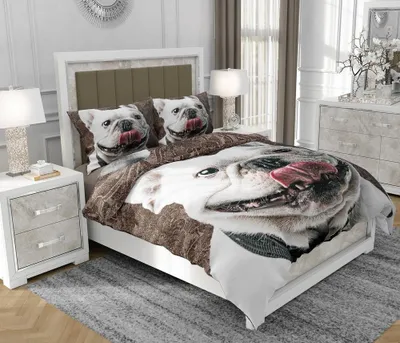Produktbild von Bettwäsche 140x200 cm + 2x70x80 cm, 3-teilig, 100% Baumwolle, Satin, Reißverschluss, Hund, Bunt - SOVIO | So.0217