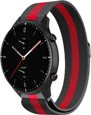 Produktbild von Strap-it Milanese Armband - Kompatibel mit Amazfit GTR 2 Armband Ersatzarmband Edelstahl - Armband mit Magnetverschluss - Hochwertiges Material - für Smartwatch 22mm Armband Rot