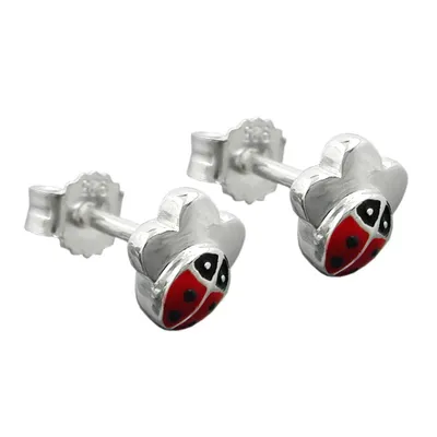 Produktbild von Ohrstecker Ohrring 6mm Kinderohrring Marienkäfer auf Blume Silber 925 silber 6mm