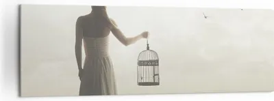 Produktbild von Bild auf Leinwand - Leinwandbild - Einteilig - Frau Käfig Vogel - 160x50cm - Wand Bild - Wanddeko - Wandbilder - Leinwanddruck - Bilder - Wanddekoration - Leinwand bilder - Wandbild - AB160x50-4787