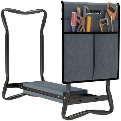 Produktbild von Gartenhocker Kniekissen Werkzeugtasche, Garten-Kniebank klappbar 2-in-1, Stahl Schaumstoff, Grau | faltbar | bis 150 kg | 58 x 28 x 49 cm