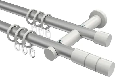 Produktbild von Interdeco Gardinenstange / Vorhangstange Silbergrau / Weiß, Typ Platon Elanto (Rillenzylinder), 20 mm Ø 2-läufig, 600 cm