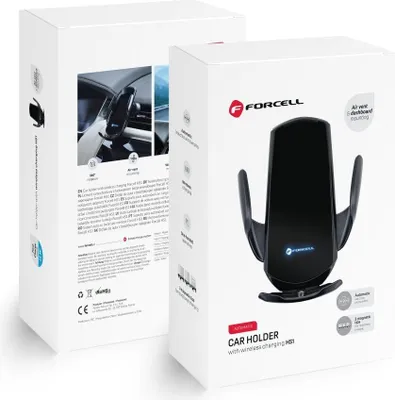 Product packaging for a car holder with wireless charging.