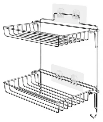Imagen del producto de Estante de almacenamiento plegable de acero inoxidable con ganchos, ideal para baños sin taladros