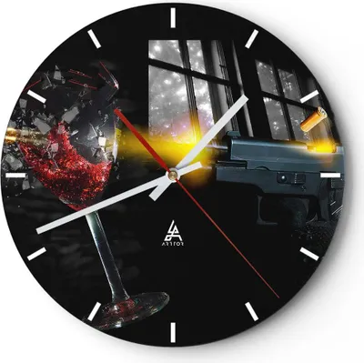 Produktbild von Wanduhr - Rund - Glasuhr - Waffe Kugel Glas Rebe - 40x40cm - Schleichendes Uhrwerk - Lautlos - zum Aufhängen bereit - Dekoration Modern - Wanddekoration aus Glas - C3AR40x40-0309