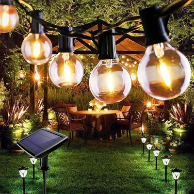 Produktbild von Topchances LED Lichterkette Außen Solar Glühbirnen G40 Wasserdichte für Garten, Hochzeit, Balkon, Haus, Party, Weihnachten Deko, Warmweiß mit 10 Stück Glühbirnen (10 LED)