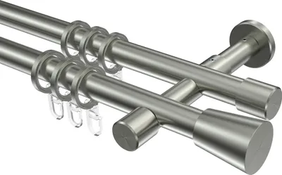 Produktbild von Interdeco Gardinenstange / Vorhangstange Edelstahl-Optik, Typ Prestige Sitra (Konus), 20 mm Ø 2-läufig, 160 cm