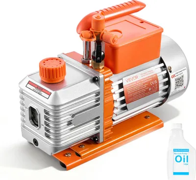 Image de Pompe à vide VEVOR, 5 CFM 142 L/min, deux étages, 375 W, convient aux systèmes R134a, R22 et R410a, moteur 4 pôles, pour l'entretien des systèmes de climatisation automobile & le dégazage des résines, huile comprise.