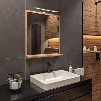 Produktbild von HAJDUK FURNITURE Badspiegel mit Beleuchtung 4000 K IP44 Sonoma H:70 x B:60 cm - Bathroom Mirror - Badezimmer Spiegel Rechteckig mit Ablage und LED