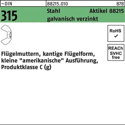 Produktbild von Flügelmutter R 88215 M 4 Stahl galvanisch verzinkt 100 Stück