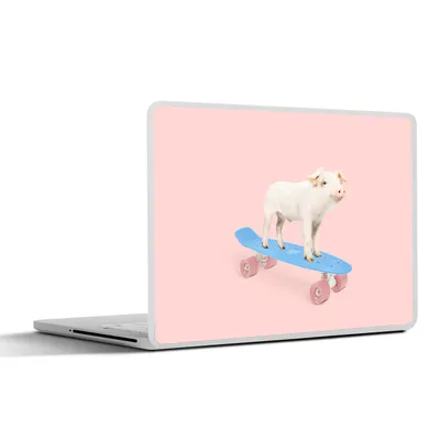 Produktbild von MuchoWow® Laptop Aufkleber Sticker Cover Schwein - Rosa - Skateboard - Blau - Tiere 30x21 cm - Sticker für Laptop - Selbstklebend