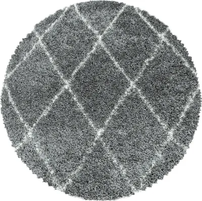 Produktbild von Teppich Wohnzimmer Hochflor Grau 160x160 Rund Geometrisches Design aus Polypropylen