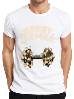 Produktbild von Merry Fitmas Hantel Fitness Weihnachten Geschenk Lustig Herren T-Shirt, Weiß, XL