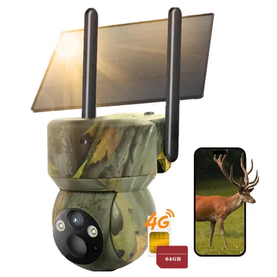 Image de 4G LTE caméra de la faune avec carte SIM 2K solaire caméra de la faune avec la transmission de téléphone portable App sans fil caméra de surveillance extérieur batterie avec vision nocturne couleur avec 64G